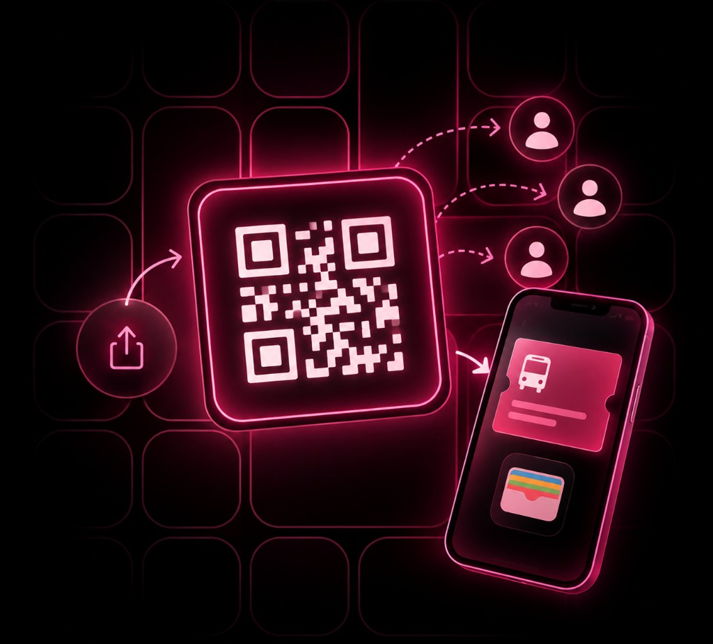 Alta pública con QR: enlace, cartel y pase en wallet